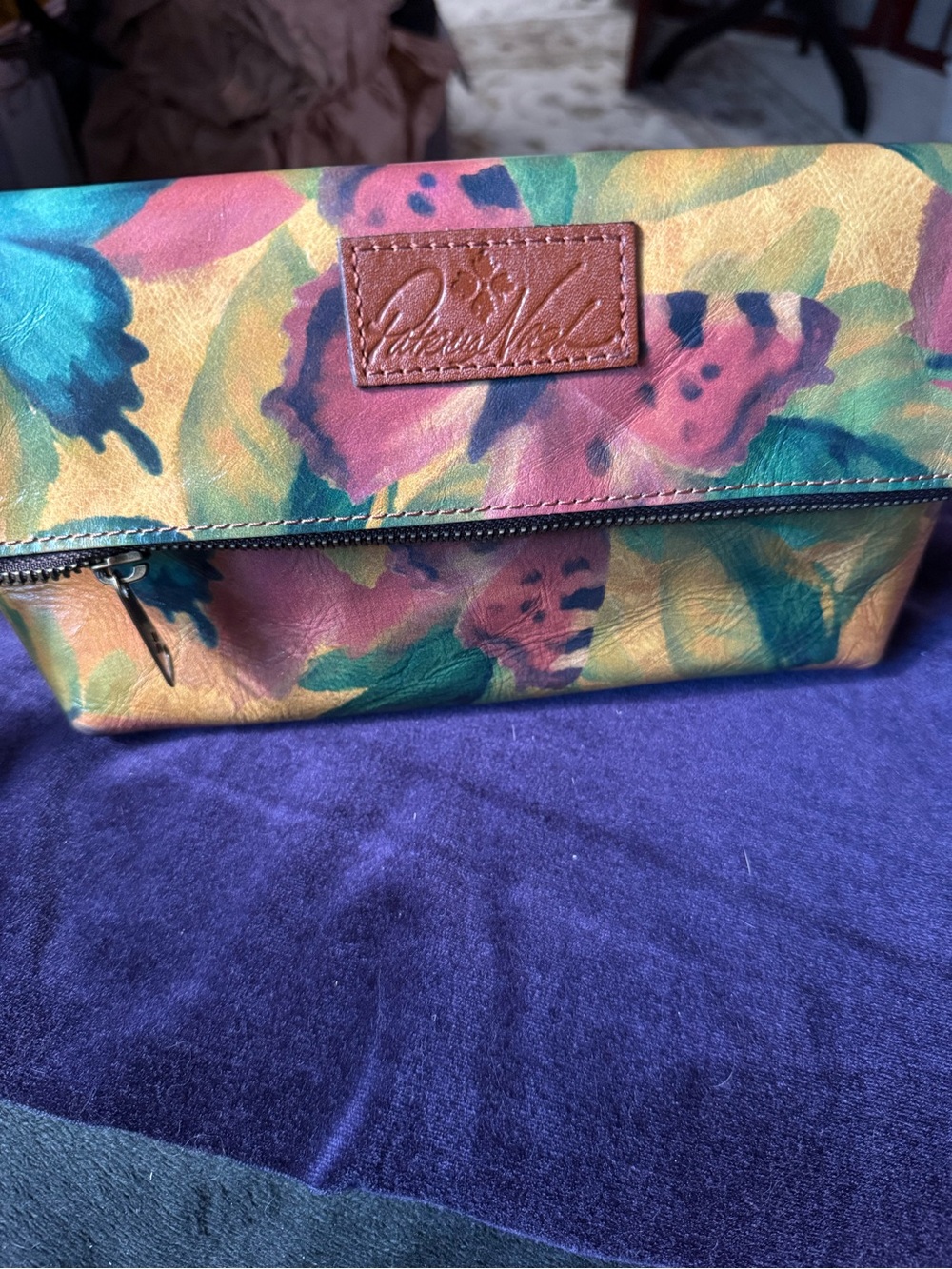 Patricia Nash Multicolor Floral Leather Cosmetic Pouch